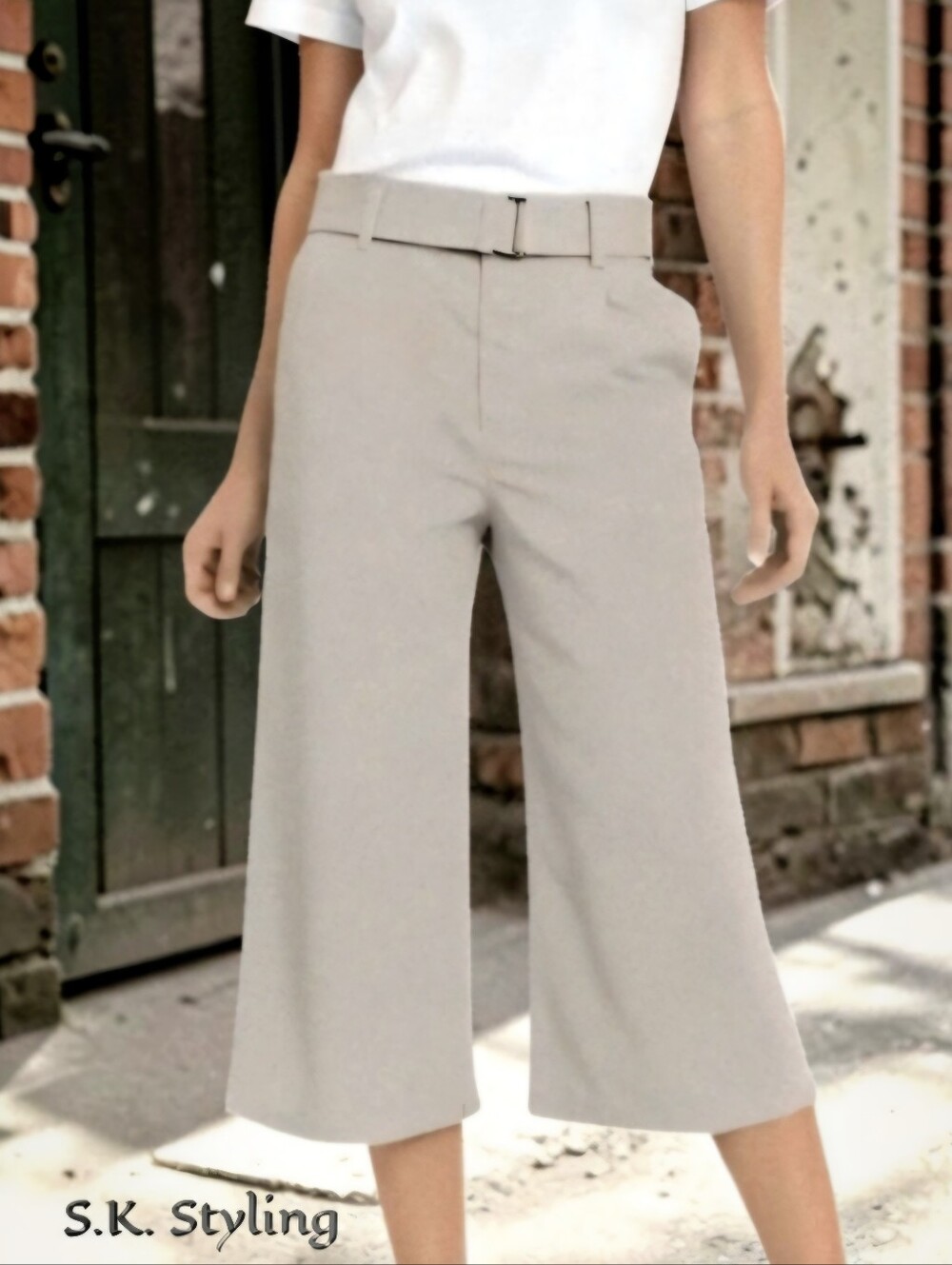 NWT Vtg Y2K Denim & Co. Wide Leg Gaucho Cropped Tan Jean-ish Pullon Elastic XS/S